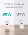 AUKEY PA-B6S White Omnia Mix GaN ultraszybka ładowarka sieciowa 3xUSB (2xUSB C+1xUSB A) 90W