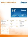 IIYAMA Monitor wielkoformatowy 64.5 cala LH6542UHS-B3 4K,18/7,SDM,IPS,LAN,PION,500cd/m2,OS8.0