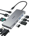 AUKEY Hub USB-C CB-C89 aluminiowy  | 10w1 | RJ45 Ethernet 10/100/1000Mbps | 4xUSB | HDMI 4k@30Hz | SD i microSD | USB-C Power Delivery 100W