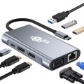 TB Adapter USB C 8w1 HDMIx2 USB VGA RJ45 PD