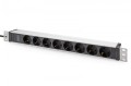 Digitus Listwa zasilająca PDU 19" Rack, 8x gniazdo ze stykami ochronnymi unischuko 16A/230V, 1x wtyczka IEC C20, 16A, przewód zasilający 2 m, Aluminio