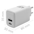 Qoltec Ładowarka sieciowa 45W GaN | 5-20V | 1.5-3A | 1xUSB-C PD | 1xUSB QC 3.0 | Biała