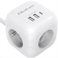 Qoltec Kostka zasilająca przedłużacz 6w1 z podświetlanym włącznikiem |  3x AC | 2x USB | 1x USB-C PD 20W | biała | kabel 2m
