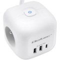 Qoltec Kostka zasilająca przedłużacz 6w1 z podświetlanym włącznikiem |  3x AC | 2x USB | 1x USB-C PD 20W | biała | kabel 2m
