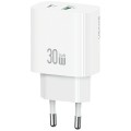 USAMS Ładowarka sieciowa 30W 1xUSB-C 1xUSB-A Fast charging Biała