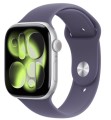 Apple Watch Series 11 GPS koperta 46 mm z aluminium w kolorze srebrnym, pasek sportowy w kolorze mlecznego fioletu - rozmiar S/M