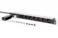 Digitus Listwa zasilająca PDU Rack 19" z wyłącznikiem nadprądowym Typ C 16A, 7 gniazd Schuko CEE 7/3 (45°), kabel 1,8m wtyk Unischuko CEE 7/7, 16A, al