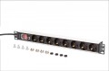 Digitus Listwa zasilająca PDU Rack 19" z zabezpieczeniem przeciążeniowym, 8 gniazd Schuko CEE 7/3 (45°), kabel 2m wtyk Unischuko, 16A, aluminiowa