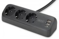 Digitus Listwa zasilająca biurkowa, 3 gniazda Schuko, 2x USB-A (2x 12W), 1x USB-C (30W) z zaciskiem na blat, kabel 1,5m, czarna
