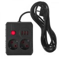 Maclean Listwa zasilająca MCE388 B 2 gniazda, 3xUSB, 110-240V AC 50/60Hz, 2.1A max 2500W, 3m czarna