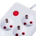 Maclean Listwa zasilająca MCE392 W 4 gniazda 3xUSB, 110-240V AC 50/60Hz, 2.1A max 2500W 1,5m biała