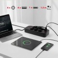 Maclean Listwa zasilająca MCE389 B 6 gniazd 4xUSB-A, 1xUSB-C 110-240V AC 50/60Hz, 2.1A max 2500W, czarna