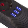 Maclean Listwa zasilająca MCE395 B 5 gniazd 3xUSB, 110-240V AC 50/60Hz, 2.1A max 2500W, czarna