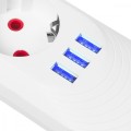 Maclean Listwa zasilająca 5 gniazd MCE395 W 3xUSB, 110-240v AC 50/60Hz, 2,1A max 2500W, biała