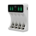 Qoltec Ładowarka do akumulatorków Ni-MH typu R03 AAA R6 AA | LCD | kabelUSB-C | Biała