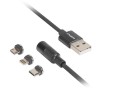 LANBERG Kabel magnetyczny COMBO USB-A(M)->USB MICRO(M)+LIGHTNING(M)+USB-C(M) 2.0 1m czarny QC 3.0