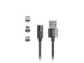 LANBERG Kabel magnetyczny COMBO USB-A(M)->USB MICRO(M)+LIGHTNING(M)+USB-C(M) 2.0 1m czarny QC 3.0