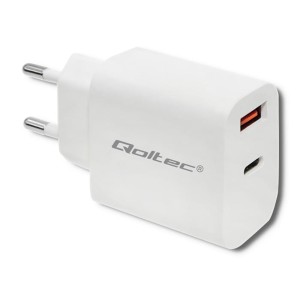 Qoltec Ładowarka sieciowa | 18W | 5-12V | 1.5-3A | USB typ C PD |  USB QC 3.0 | Biała