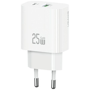 USAMS Ładowarka sieciowa 25W 1xUSB-A 1xUSB-A fast charging Biała