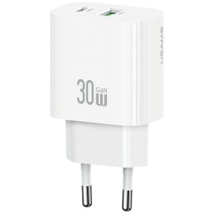 USAMS Ładowarka sieciowa 30W 1xUSB-C 1xUSB-A Fast charging Biała