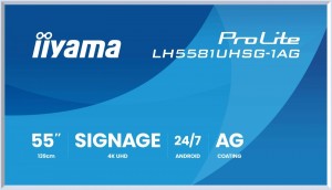 IIYAMA Monitor 55 cali LH5581UHSG-1AG 24/7,VA,ANDROID 14,4K, 2x10W, WiFi,    UCHWYT CIENNY, 2xHDMI, USB-C, RJ45, IR, 2xUSB, WHITE
