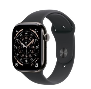 Apple Watch Series 11 GPS + Cellular, koperta 46 mm z tytanu w kolorze łupku, pasek sportowy w kolorze czarnym - rozmiar S/M