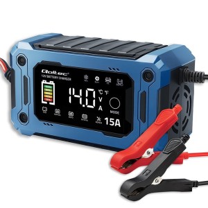 Qoltec Mikroprocesorowa ładowarka 12V 15A | Prostownik z funkcją naprawy i podtrzymania zasilania podczas wymiany akumulatora | do AGM GEL LiFePO4 |