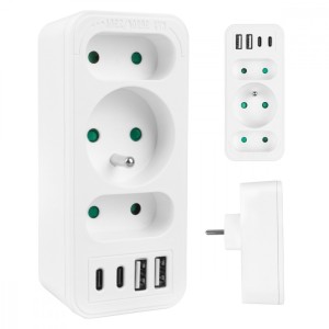 Maclean Rozdzielacz na 3 gniazda MCE248 F/W 2xUSB-A 2xUSB-C biały