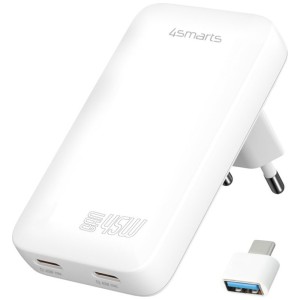 4smarts Ładowarka sieciowa FlatPlug Dual 45W GaN 2xUSB-C Biała