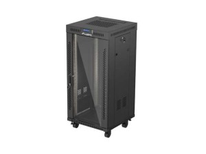 Lanberg Szafa instalacyjna rack stojąca 19" 24U 600x600  czarna drzwi przeszklone LCD ( Flat pack)V2