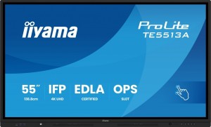 IIYAMA Monitor interaktywny 55 cali TE5513A-B2AG INFRARED,40pkt,IPS,4K,7H,500cd/m2,      WiFi,USB, ANDROID 14, Google EDLA,2x20W, UCHWYT ŚCIENNY