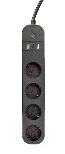 Gembird Inteligentna listwa Tuya 4xDE 2xUSB-A 1xUSB-C Czarna