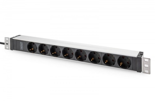 Digitus Listwa zasilająca PDU 19" Rack, 8x gniazdo ze stykami ochronnymi unischuko 16A/230V, 1x wtyczka IEC C20, 16A, przewód zasilający 2 m, Aluminio