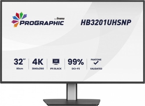 IIYAMA Monitor 31.5 cala ProGraphic HB3201UHSNP-B1 4K,IPS BLACK 2.0,450cd,VESA USB-c dock(PD:96W),HDMI,DP,DAISY/CHAIN,4xUSB,RJ45,3000:1,sRGB:100%,DCI-