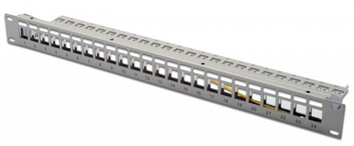 Digitus Patch panel 19" 24 porty pod moduły Keystone, 1U, wspornik kablowy, szary (pusty)