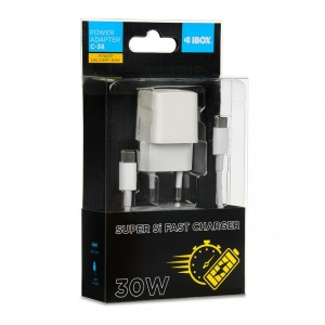 iBOX Ładowarka sieciowa C-38 PD30 CW USB-C, kabel