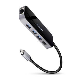 AXAGON HMC-6GL Wieloportowy hub USB 6in1, 5Gbps, 3x USB-A, HDMI 4K/30Hz, GLAN, PD 100W, 20cm USB-C kabel
