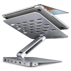AXAGON HMC-STND Stojak z wieloportowym hubem Aluminiowy 7in1, 5Gbps, do 10"-16" cali laptopów, nastawny, 3x USB-A, HDMI 4K/60Hz, GLAN, PD 100W, 60cm U