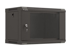 Lanberg Szafa instalacyjna rack wisząca 19" 6U 540x350 czarna drzwi  przeszklone ( flat pack)