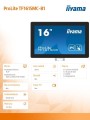 IIYAMA Monitor 15.6 cala TF1615MC-B1 IPS,pojemnościowa 10 punktów,450cd/m2,IP65,7H,HDMI,DP,VGA