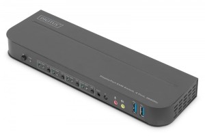 Digitus Przełącznik KVM, 4 portowy, 4K 60Hz, 4x DP IN, 1x DP OUT, 1x HDMI OUT, 2x USB A, 1x Audio IN&OUT