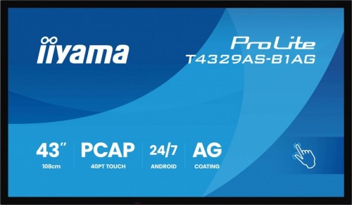 IIYAMA Monitor 43 cale T4329AS-B1AG VA,4K,HDMIx2,USB-C,RJ45,2x10W,WiFi,     Android 14, Signal FailOver, Whiteboard, iiSignage (CMS), iiControl (DMS),