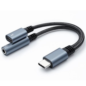 Qoltec Adapter USB-C 2w1 | USB-C | Jack 3.5mm | PD 15W | 10cm