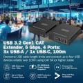 Digitus Przedłużacz (extender) po skrętce kat.6A  USB 3.1 Gen1 do 100m, 3x USB-A, 1x USB-C do 5 Gbps, 1x RJ45 (Gigabit Ethernet) - zestaw (odbiornik/n