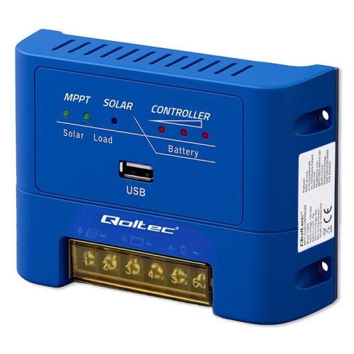 Qoltec Solarny regulator ładowania MPPT 15A do zasilania odbiorników DC i ładowania akumulatorów 12V/24V | AGM | GEL | LiFePO4
