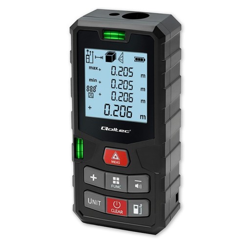 Qoltec Cyfrowy dalmierz laserowy z poziomicą | podświetlany LCD | 120m