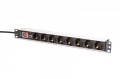 Digitus Listwa zasilająca PDU Rack 19" z zabezpieczeniem przeciążeniowym, 8 gniazd Schuko CEE 7/3 (45°), kabel 2m wtyk Unischuko, 16A, aluminiowa