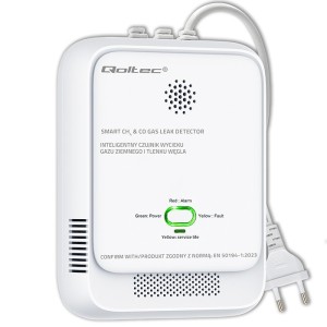Qoltec Czujnik wycieku gazu i tlenku węgla | alarm 85dB | LED