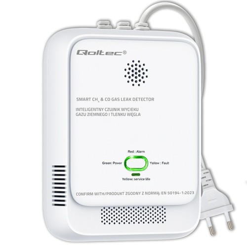 Qoltec Czujnik wycieku gazu i tlenku węgla | alarm 85dB | LED