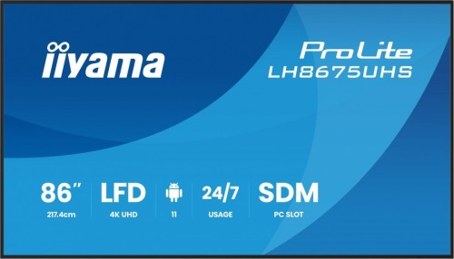 IIYAMA Monitor 86 cali LH8675UHS-B2AG,24/7,IPS,ANDROID.11,4K,  WiFi,         iiSignage2, FailOver, EShare, 24/7, full daisy chain